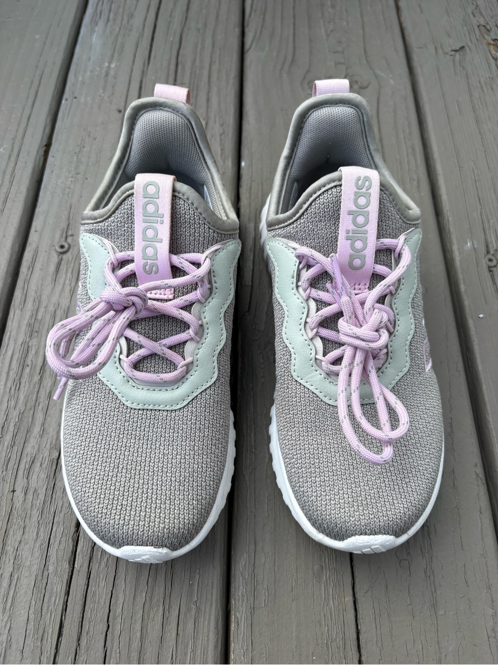 adidas Kids Gray & Lavender Knit Lace-Up Sneakers